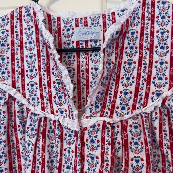 Lanz of Salzburg Tyrolean Flannel Nightgown Red And Blue Hearts Size M Cozy - Picture 5 of 11